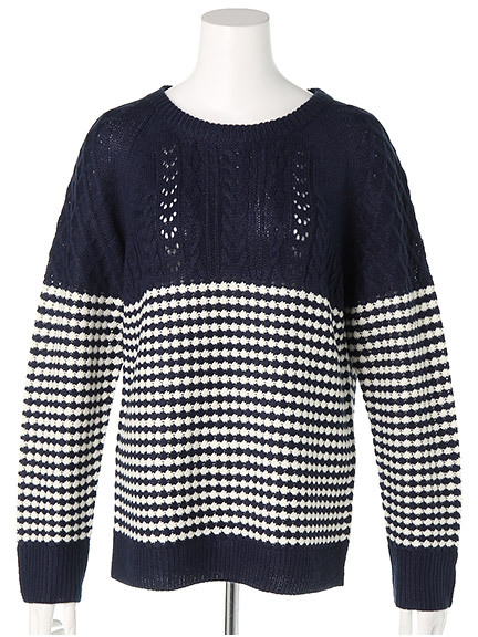 a.g.plus ケーブル×ボーダーニットプルオーバー