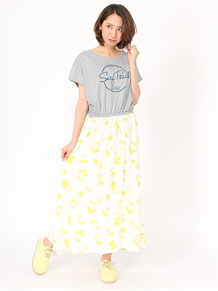 a.g.plus ヤシ柄配色ドッキングワンピース